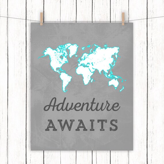 adventure awaits nursery printable art quote world map