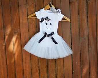 Baby Girl Ghost Outfit - Ghost Halloween Costume - Halloween Toddler Ghost Bodysuit - Optional tutu, Bow, and leg warmers