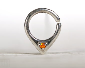 Opal Septum Ring Nose Ring Body Jewelry Sterling Silver with Orange Opal Bohemian Fashion Indian Style 14g 16g - SE034R SS OP30