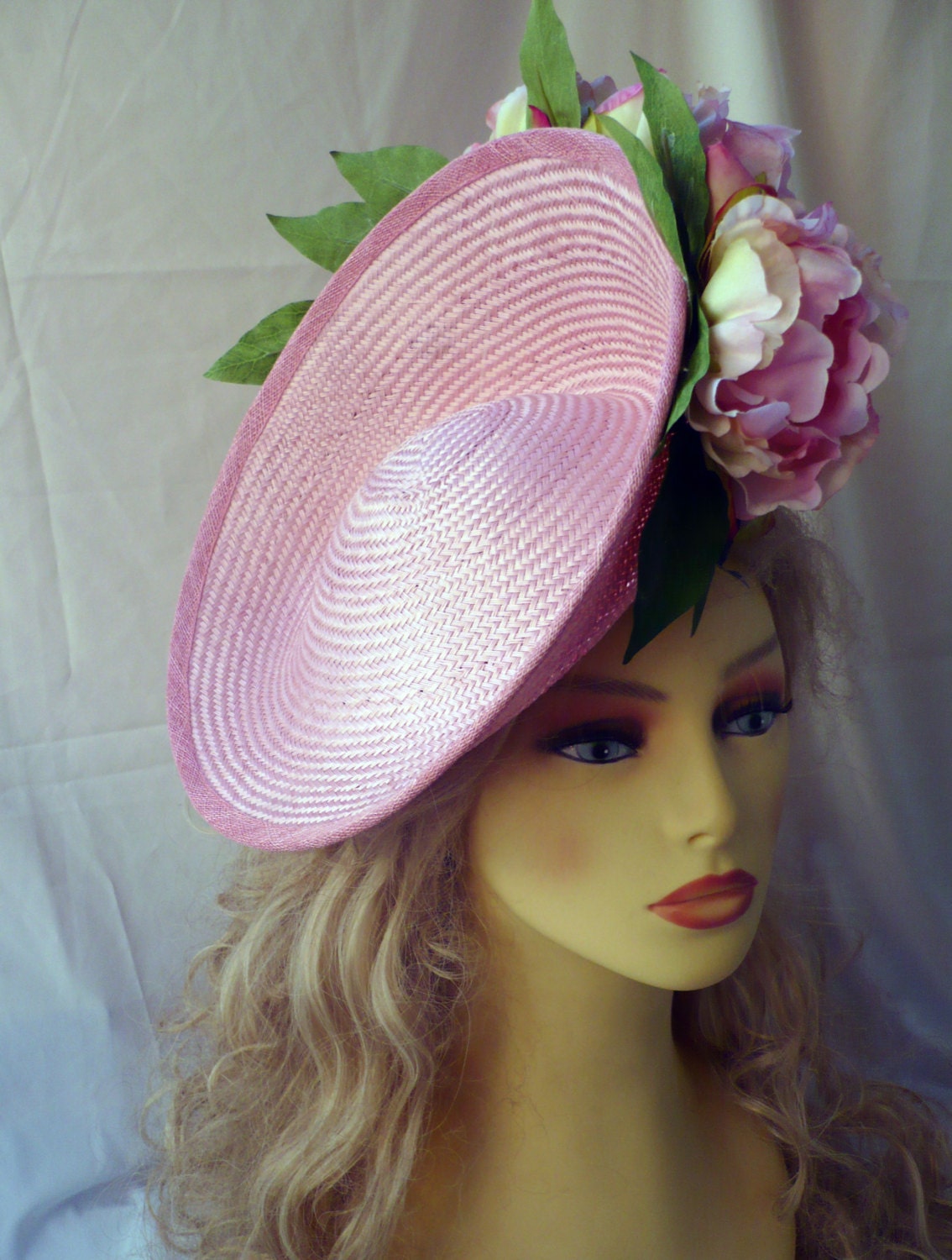 Pink Buntal Hat Races Hat Derby Hat Ascot Hat Headdress