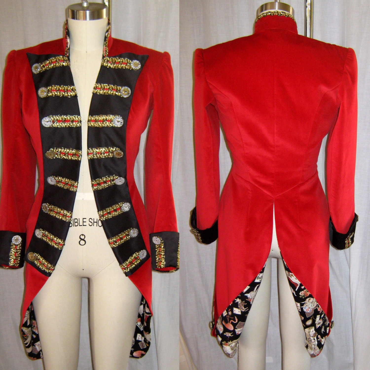 Tail Coat Red Velvet Military Style Alice in Wonderland Print by