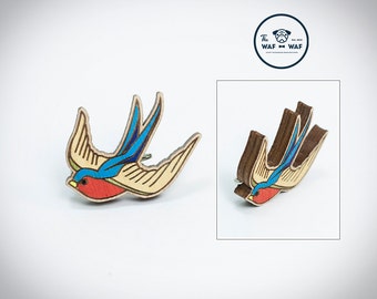 Swallow bird brooch, swallow jewelry wooden swallow bird pin swallow jewelry swallow necklace