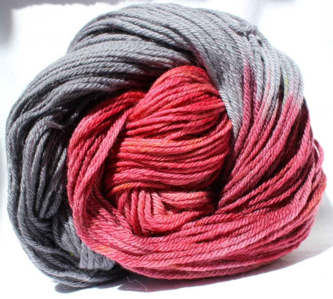 SALE Hand dyed yarn gray / red yarn variegated yarn dk