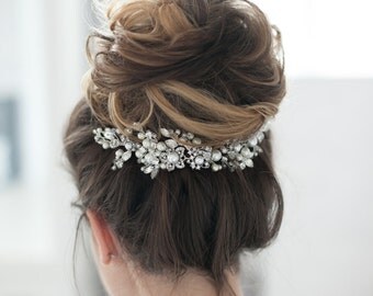 Bridal Headpiece Wedding Headpiece Bridal Rhinestone Crystal Hair Comb Decorative Hair Adornment Large Decorative Flower Statement Headpiece