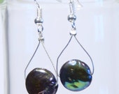 Black pearl medallion earrings - fashion pearl earrings - black and purple pearl earrings - clip on pearl earrings - kids pearl earrings