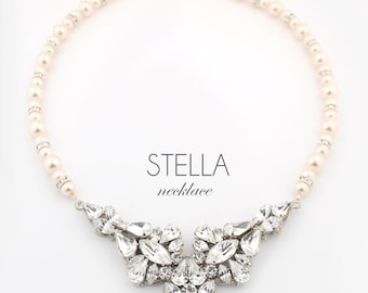 Wedding necklace - bridal jewelry necklace - statement wedding necklace - couture bridal jewelry - pearl necklace - Stella necklace