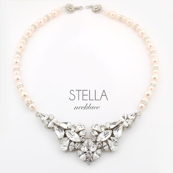 Wedding necklace - bridal jewelry necklace - statement wedding necklace - couture bridal jewelry - pearl necklace - Stella necklace