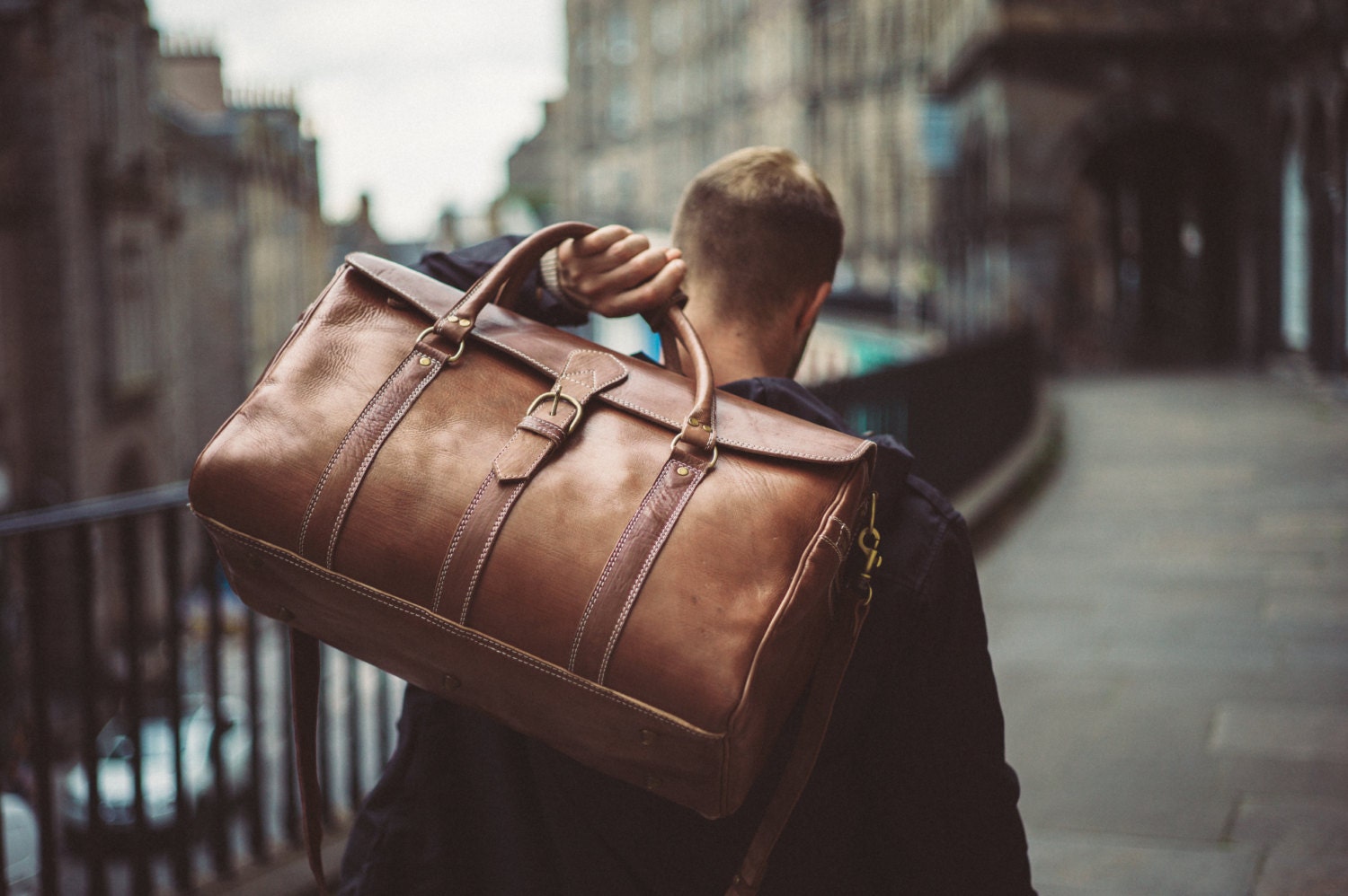 Men&#39;s Leather Duffle Bag Classic Travel Holdall Cabin