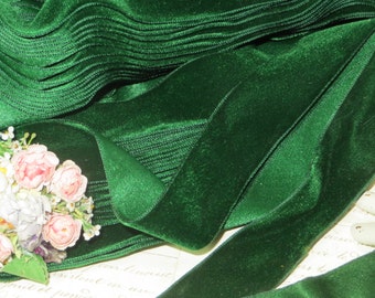 1.5" HUNTER GREEN ~ Vintage Swiss VEVLET Ribbon Garden Green Leaf Doll Dress Millinery Hat Supply Trim Cloche Cocarde Victorian Dress