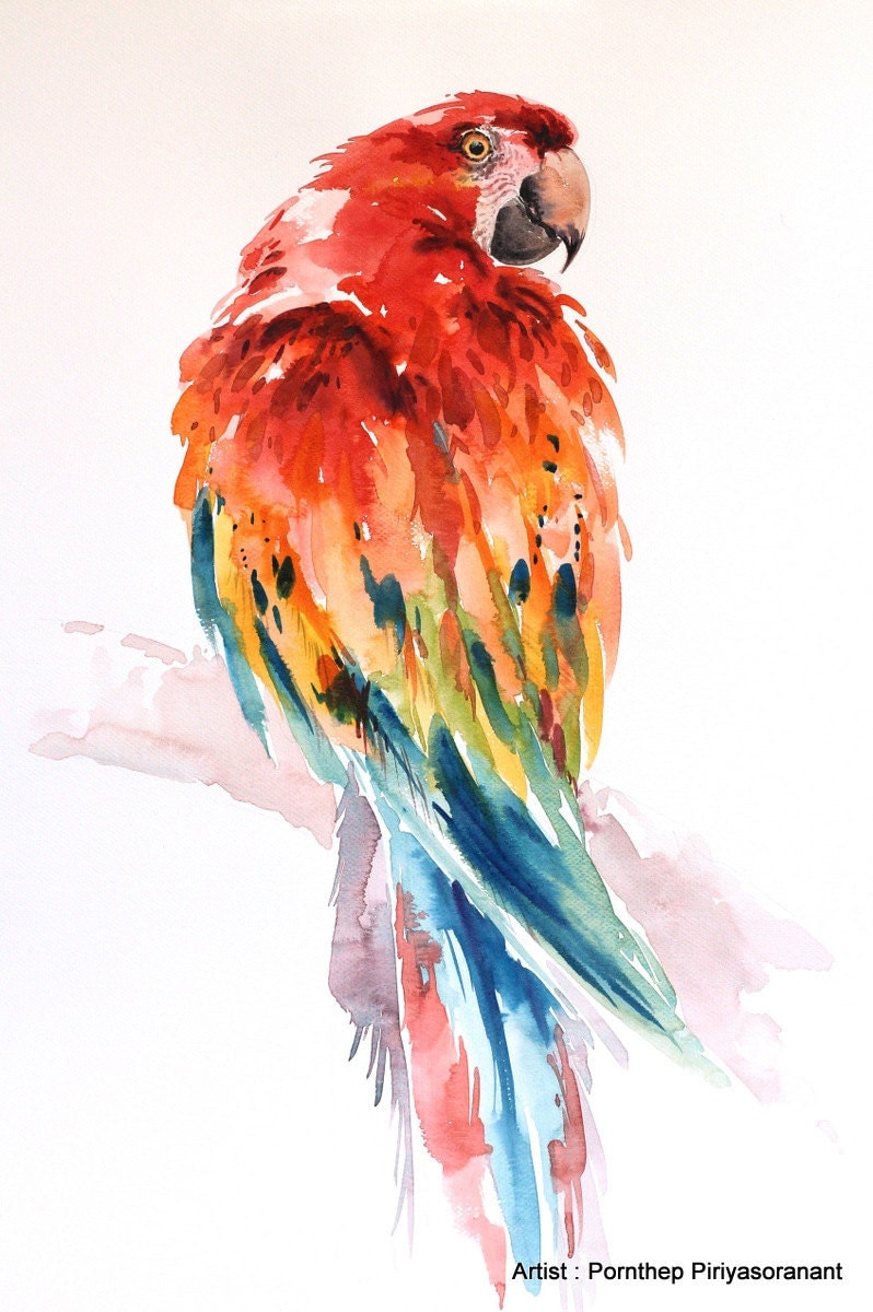 Parrot Macaw Bird Bird watercolor painting by OrientalArt2029