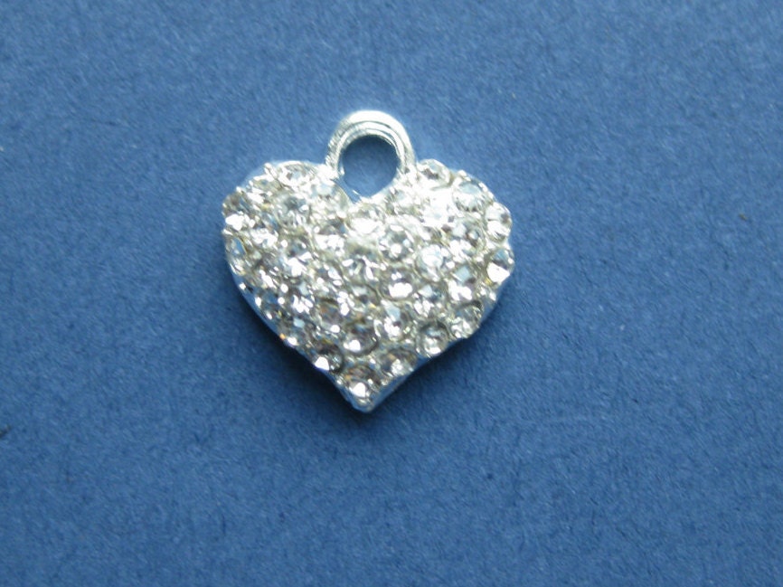 4 Rhinestone Heart Charms Rhinestone Heart Pendants Heart