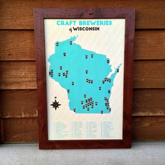 Wisconsin Craft Breweries Map by GitchiAdventureGoods on Etsy