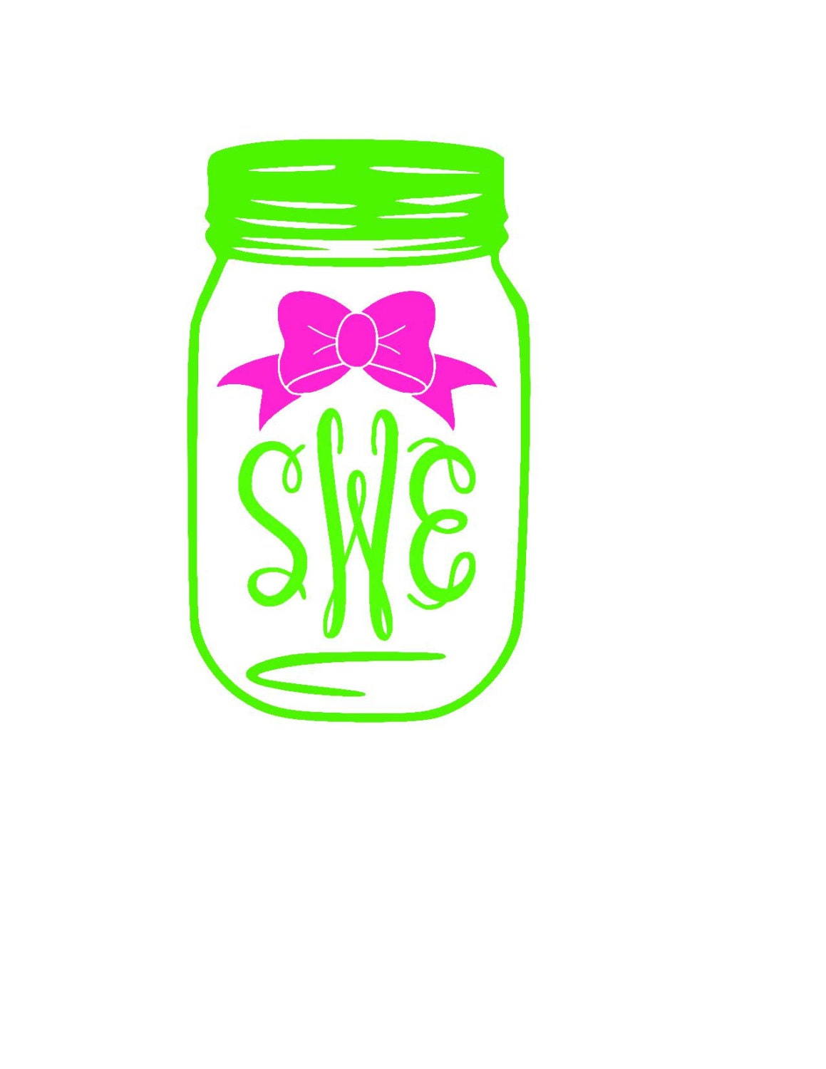 Mason Jar with Bow Monogram Sticker Vinyl Decal