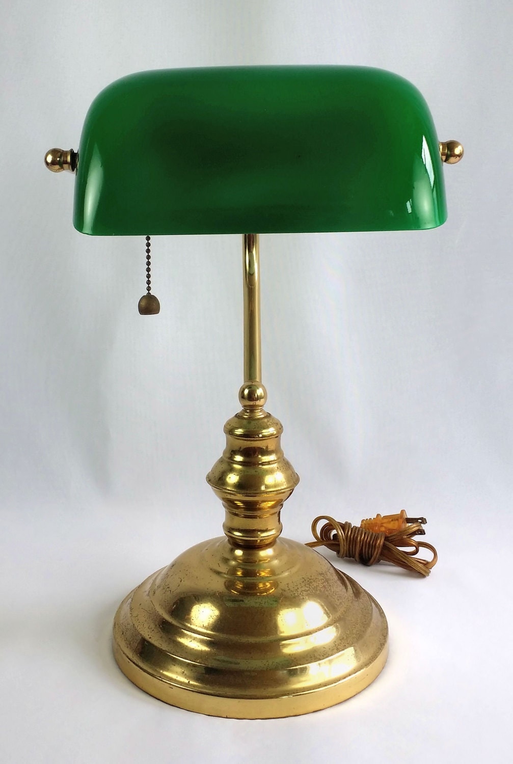 Vintage Brass Green Glass Bankers Desk Table Lamp Student