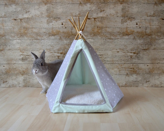 Tipi tente pour Lapin/Chaton gris & menthe SMALL avec coussin