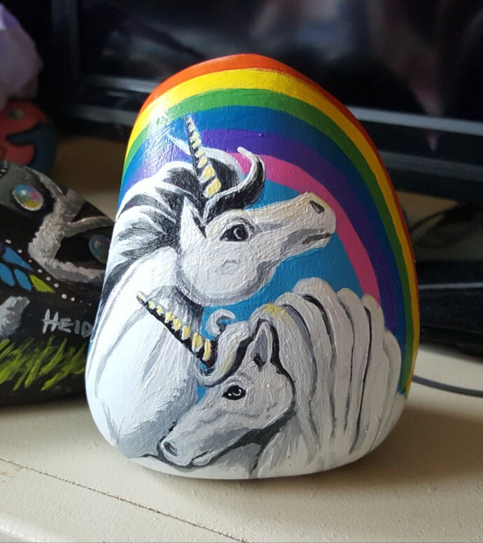 Painted rock Unicorn Fantasy Art