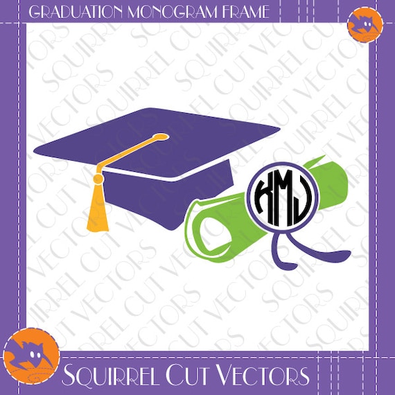 Download Graduation Cap and Scroll Monogram Frame SVG DXF EPS Cutting