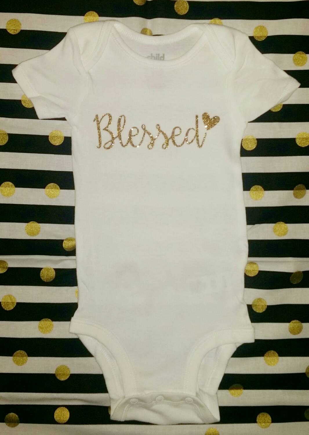 Blessed baby girl onesie bodysuit with heart in white with