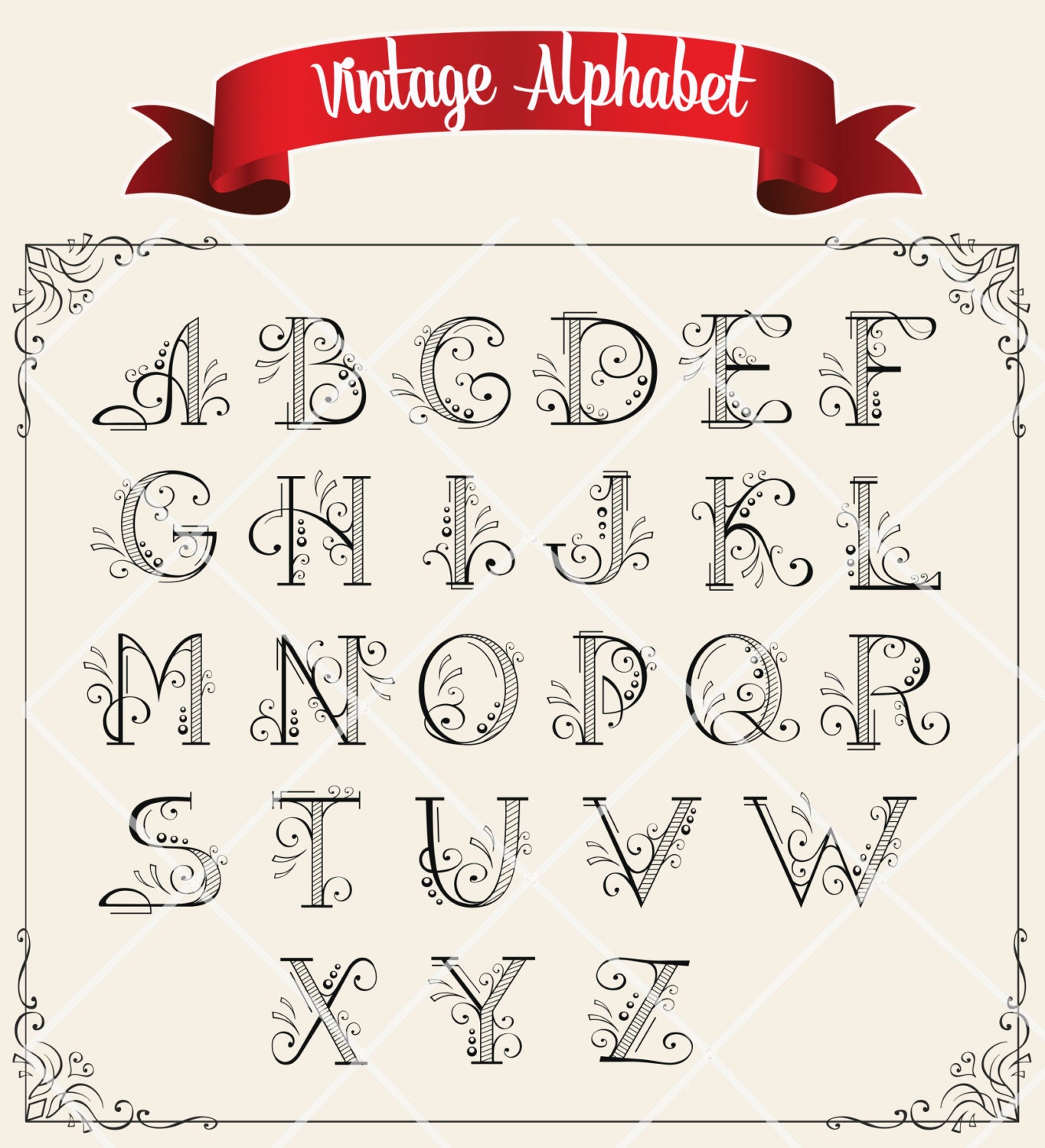 vintage handwritten wedding digital alphabet printable alpha