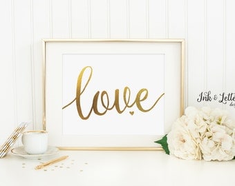 Gold Foil Wall Art love wall art | etsy Gold Foil Wall Art love wall art | etsy