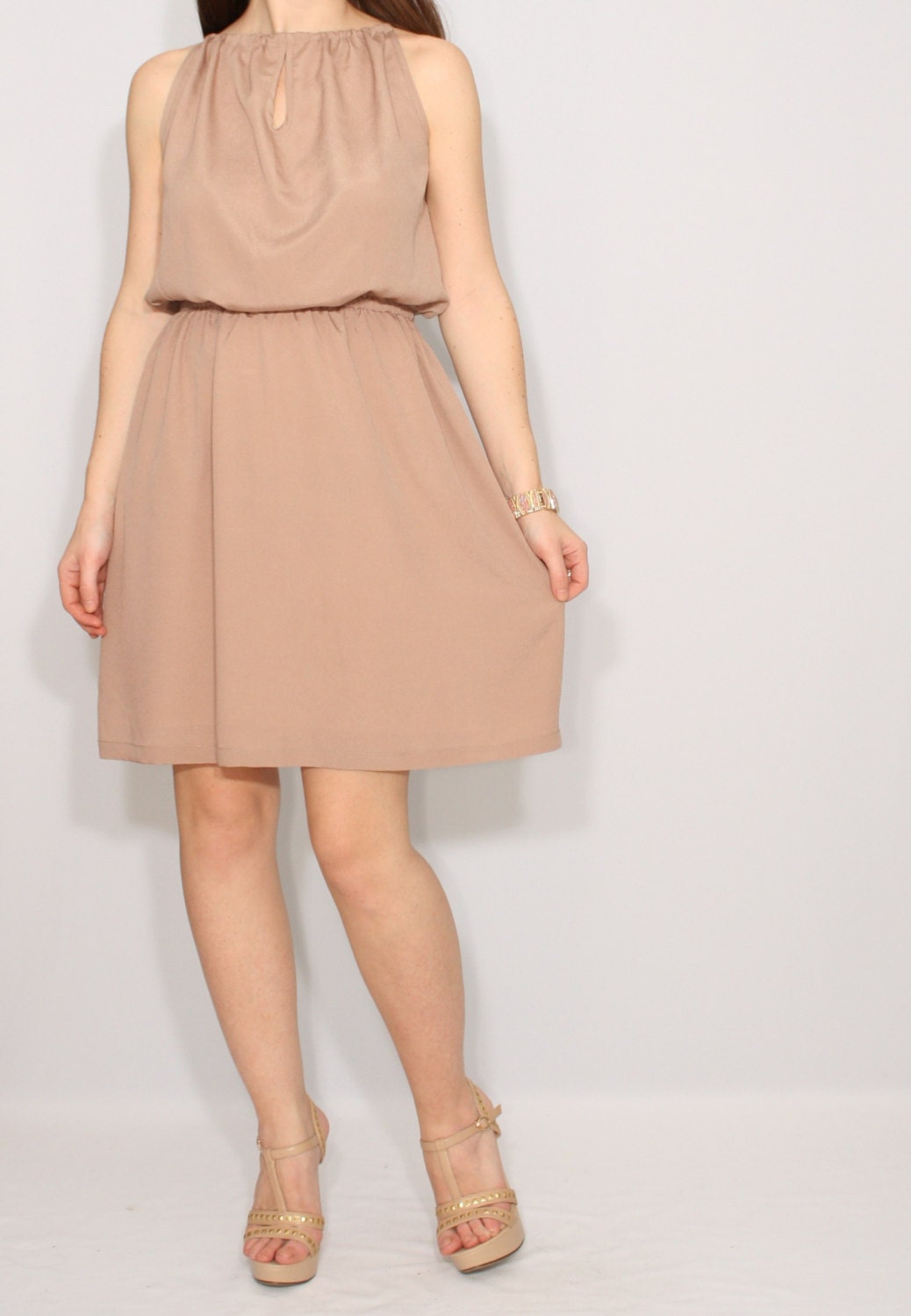 Light brown dress Short Chiffon dress Bridesmaid dress Keyhole