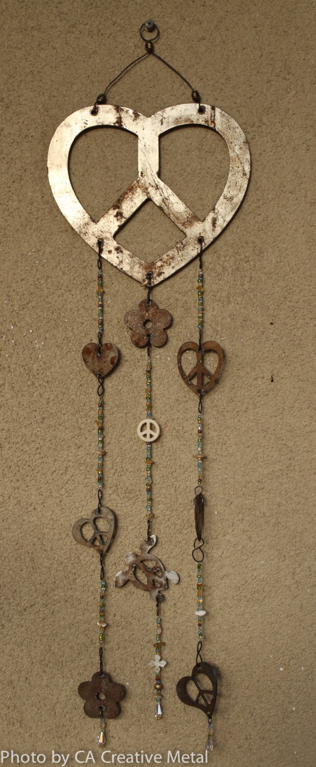 Peace Symbol Wind Chime with 3 Strands of Charms