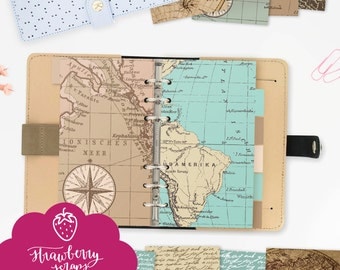 Planner dividers | Vintage maps | Personal size | Fits medium KikkiK and Personal size Filofax | Planner printable download | Organizer
