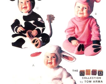Cow Pig Lamb Toddler Halloween costume Adorable baby outfits sewing pattern McCalls P315 Tom Arma Costume pattern Sz half to 2 UNCUT