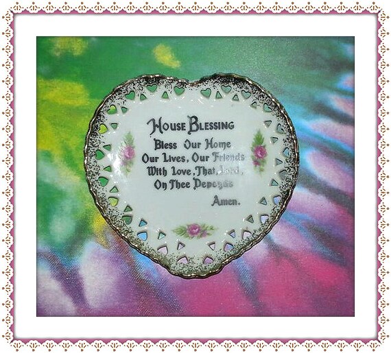 House Blessing Poem Vintage Porcelain 5 Heart Shaped