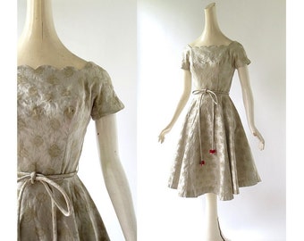 Vintage 1950s Dress | Gold Party Dress | 50s Dress | XS