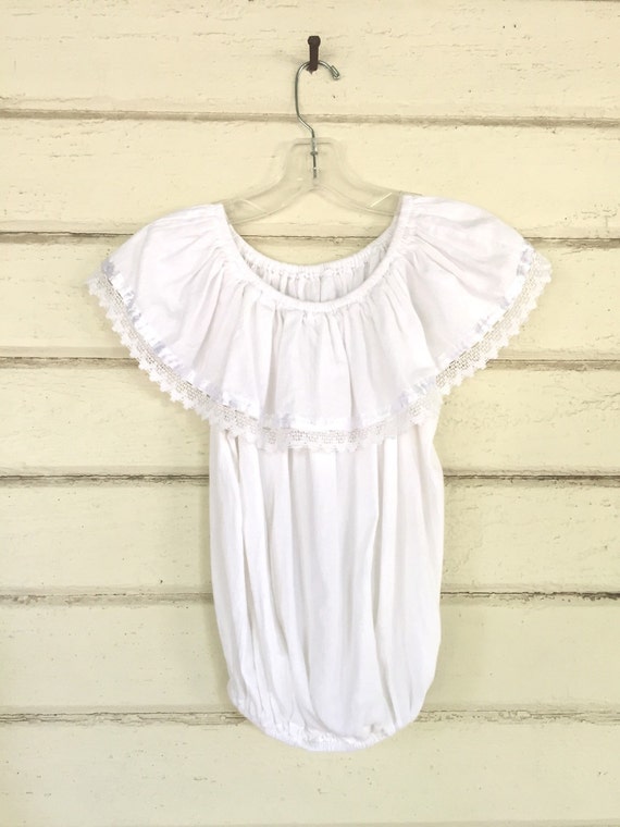 VINTAGE 70s white cotton gauze peasant blouse