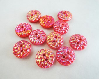 Frosted Coral Glass Vintage Buttons - 6 Antique Orange Sew Through for Jewelry Supplies Beads Sewing Knitting 5/8 inch