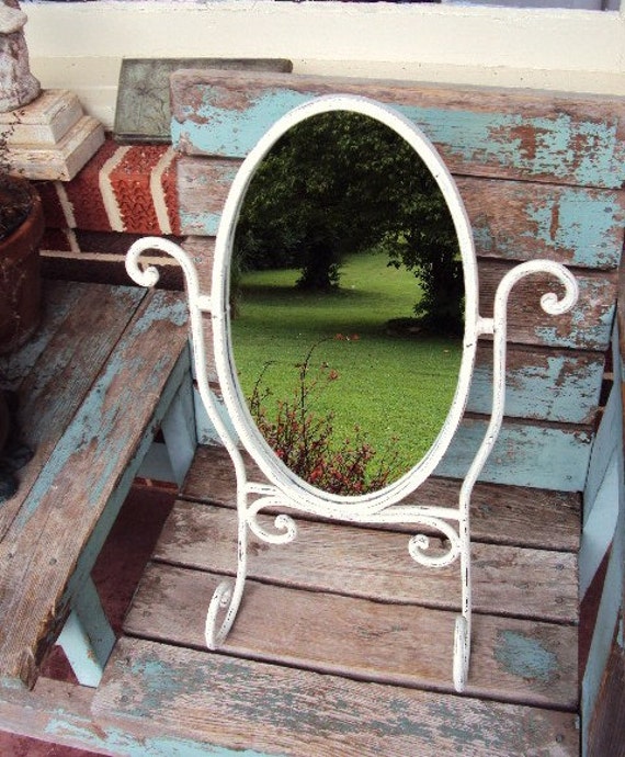 RESERVED.....Shabby Chic Vanity Mirror Stand Wrought Iron