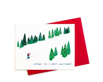 Christmas Card, Ski Slopes White Christmas Card