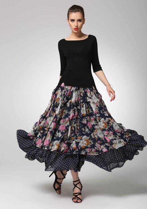 chiffon floral skirt long