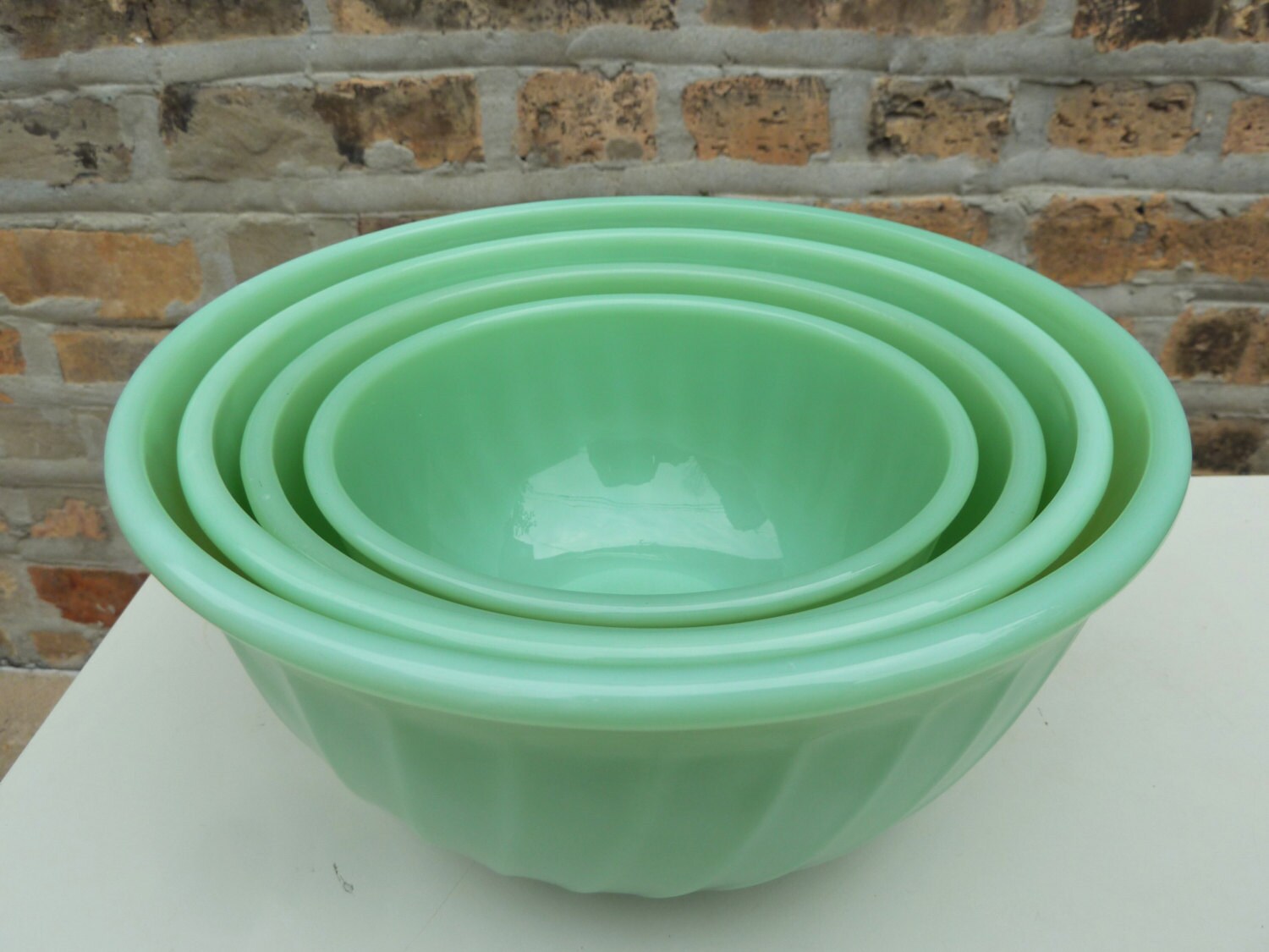 Vintage Fire King Jadeite Jadite Nesting Swirl Mixing Bowls