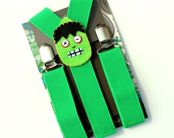 Kids Halloween Suspenders, Green Suspenders, Monster Suspenders, Baby Suspenders, Toddler Suspenders, Childrens Photo Prop, Halloween Party