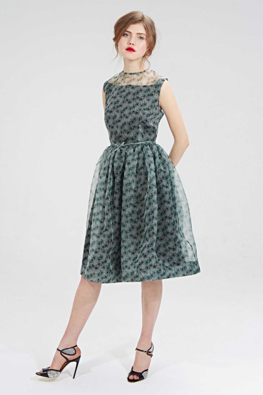 Wedding guest dress 1950s evening dress Floral evening dress