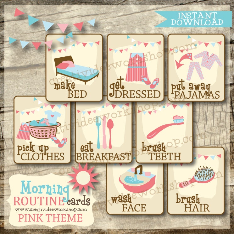 Morning Routine Cards 9 Printable Routine by CreativiDeeWorkshop