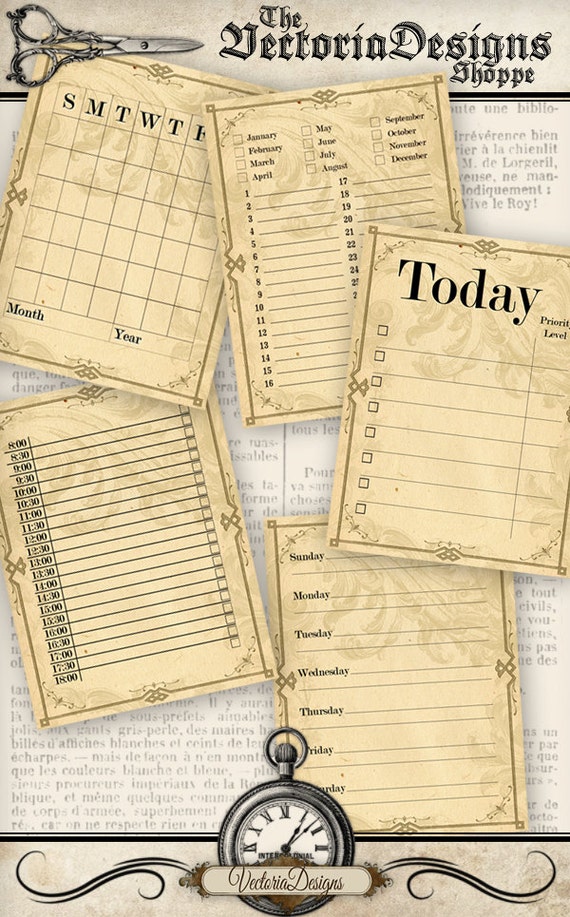 weekly calendar printable junk Cards journal Calendar Journal printable