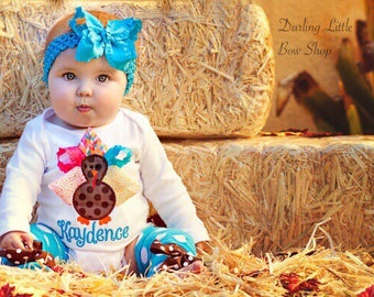 Baby Girl Thanksgiving Outfit -- Color Pop Turkey -- bodysuit and leg warmers - personalized and great for Thanksgiving