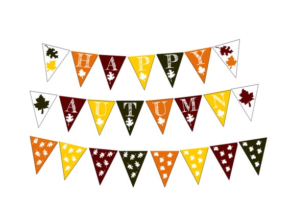 Happy Autumn Bunting Banner Bundle Paper Garland Seasonal Decor Pdf Prints Autumn Banner Printable Party Banner Fall Colors Autumn Leaves