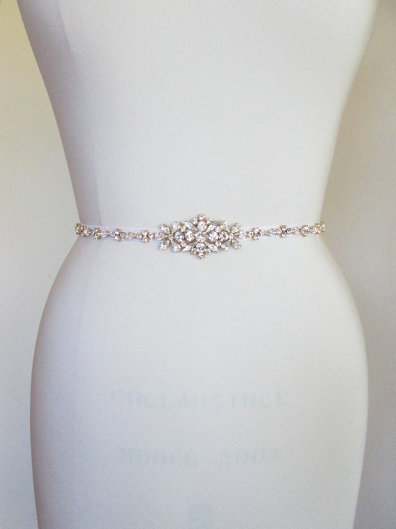 Swarovski crystal skinny bridal belt sash by SabinaKWdesign