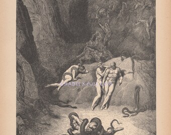 Satan Rises Over River-Underworld-1885 Antique Vintage Art