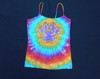 Purple Paw Print Tie Dye Junior Spaghetti Strap X-Large Tank Top #385