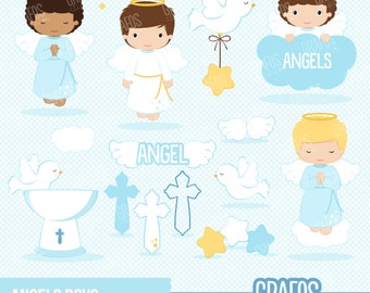 ANGELS BOYS - Digital Clipart Set, Angels Clipart, Baptism Clipart, Cross Clipart.