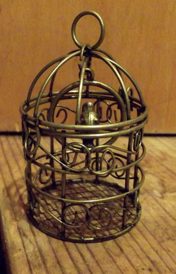 Antique gold tone miniature bird cage / Craft Supplies / mixed