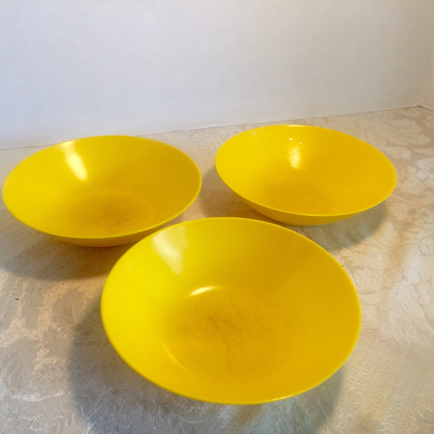 Vintage Yellow Melamine Bowls / Melmac Dessert Bowls / Made in