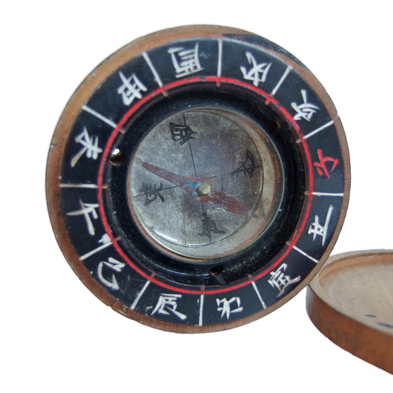Antique Japanese Compass in Handmade Wooden Case. 1800s.