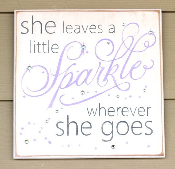 She Leaves a Little SPARKLE wherever She Goes ~ White with Lavender, Gray and Sparkles! - Painted Wooden Sign - Hand painted - Nursery sign